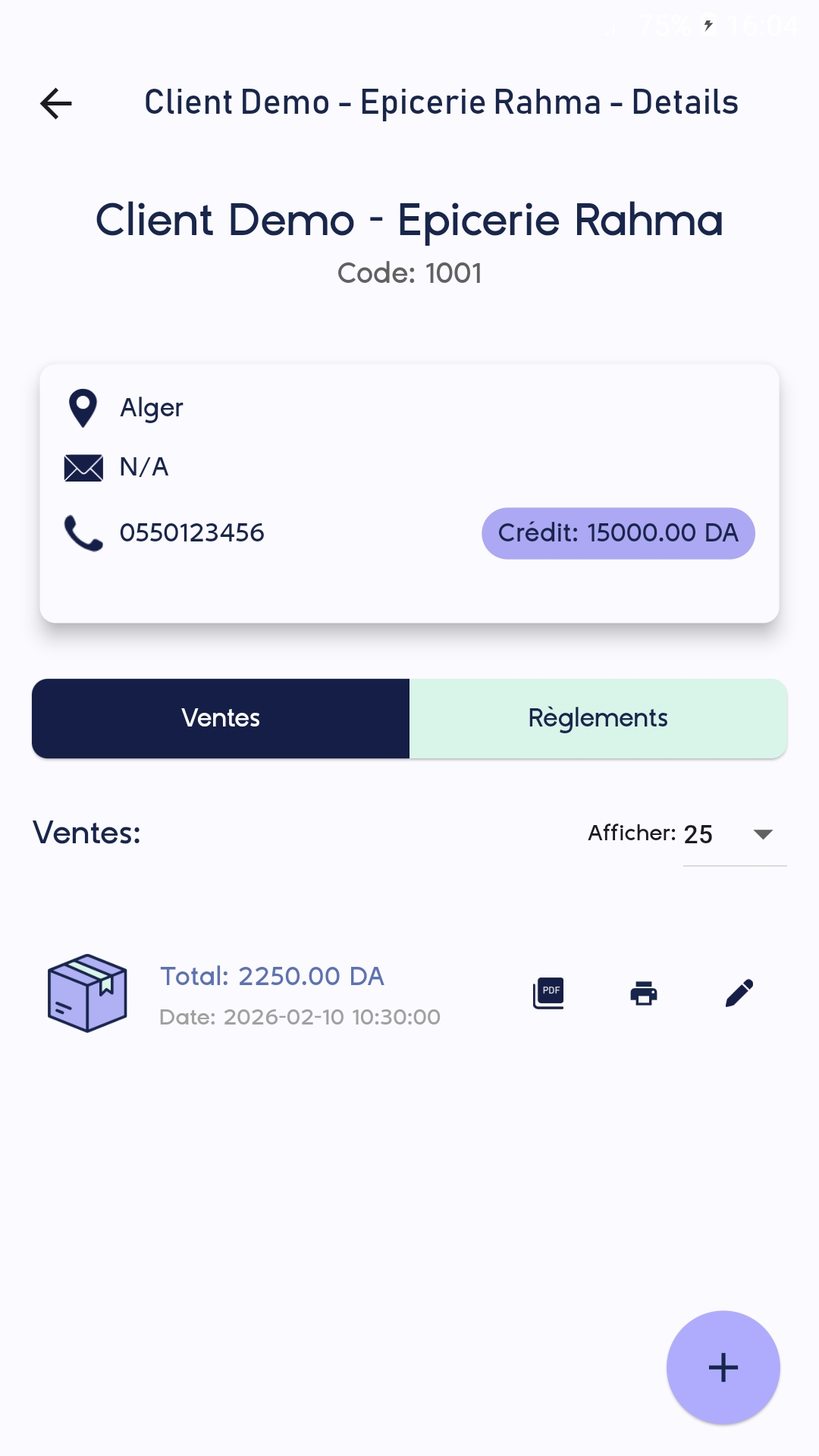 Client detail & credit